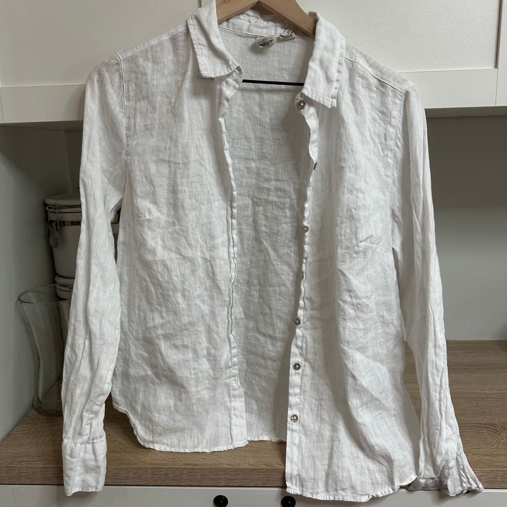 Joie 100% Linen Button Down Shirt Women S White Long Sleeve Coastal Quiet Luxury - Picture 9 of 13